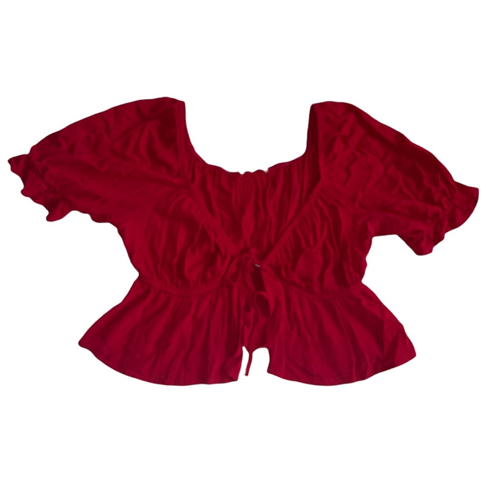 Pacsun red women’s tie front open short sleeve blouse
